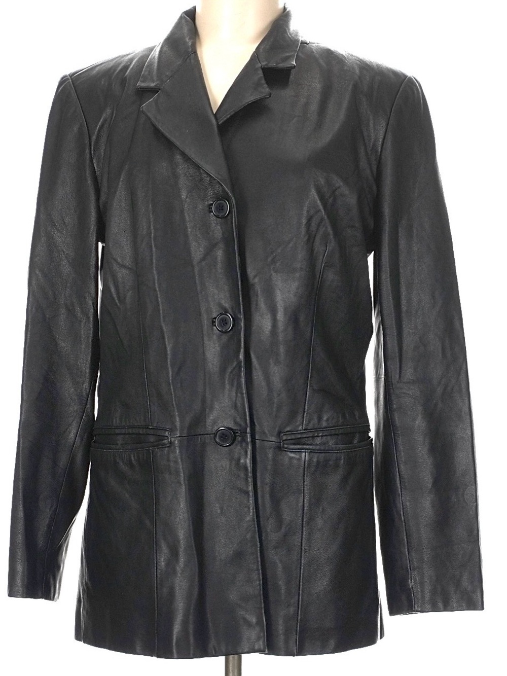Preston & York Women’s Black Lined Leather Jacket Blazer Button Lined Sz Medium